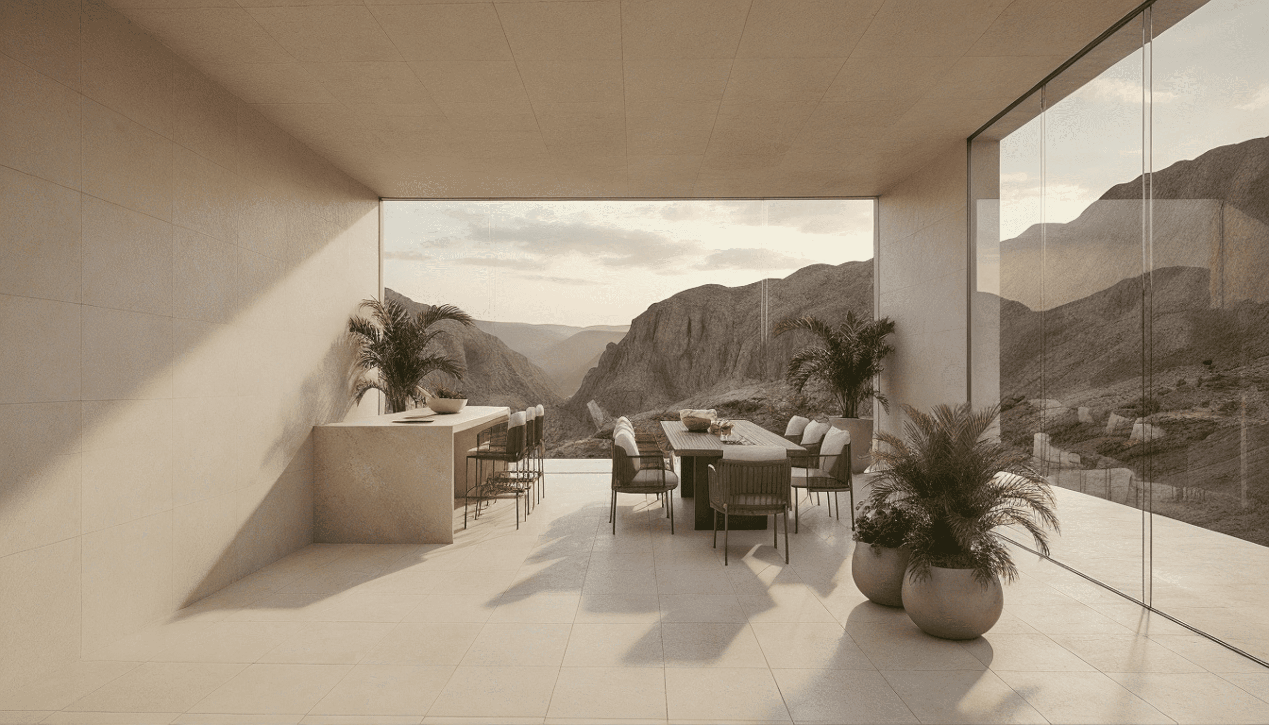 DOMOV Terrace dining with mountain view