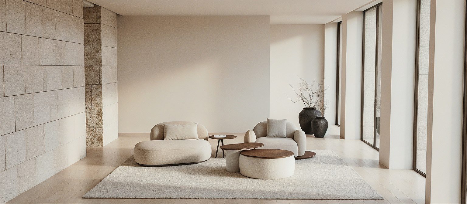 DOMOV Living room with curved seating
